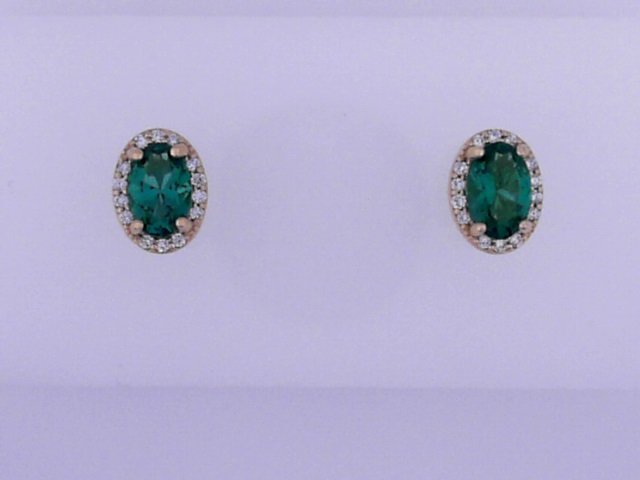 Simulated Emerald with Diamond Halo Earring Studs Sam Dial