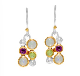 6mm Genuine Ethiopian Opal Stud Earrings in Oxidized  Genuine Ethiopian opal in pyrite silver earrings with Garnet or Peridot display picture 1