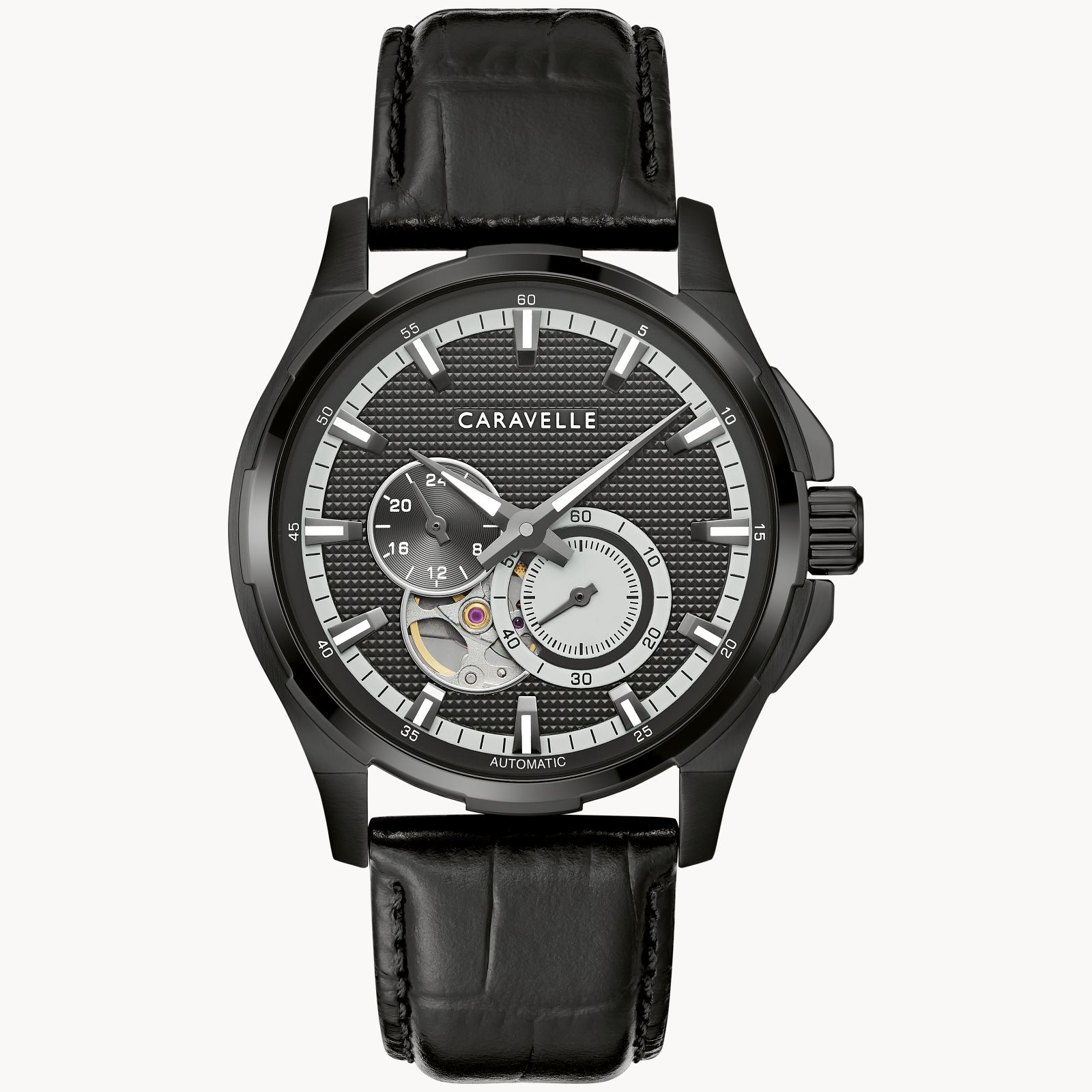 Caravelle Men's Black Leather Automatic Watch 001-505-00387 | S&E Jewelers  | Depew, NY