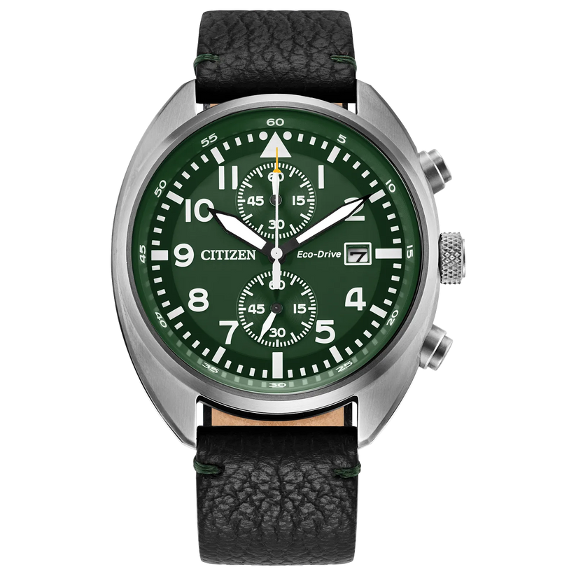 Citizen Eco-Drive Sport Casual Chronograph Green Dial Black | S&E