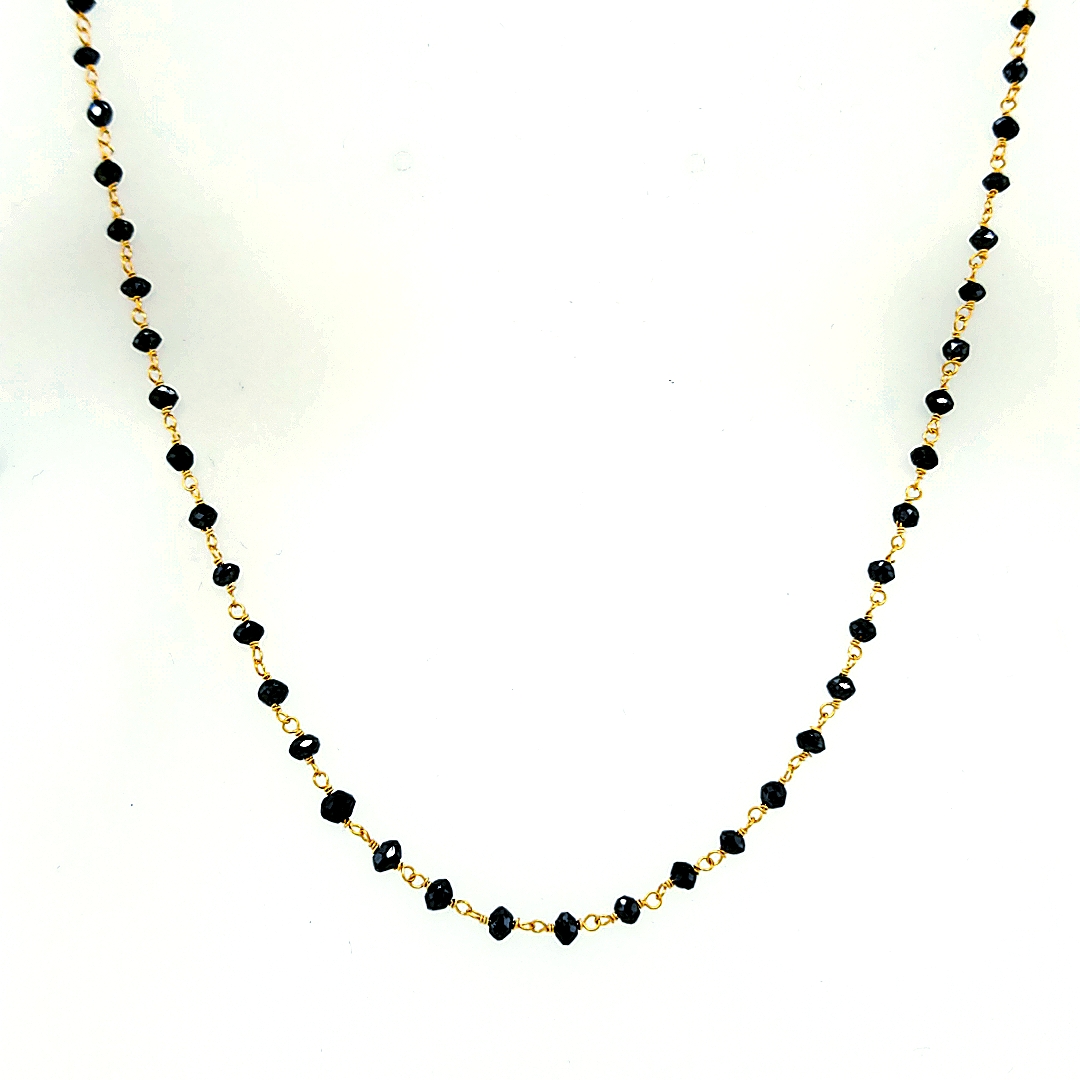 14 Karat Yellow Gold Black Diamond Faceted Bead Necklace