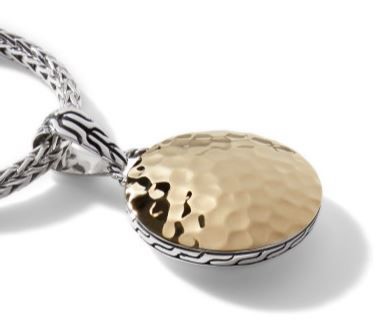 John Hardy. 18 Karat Gold/Silver Dot Hammered Round Pendant