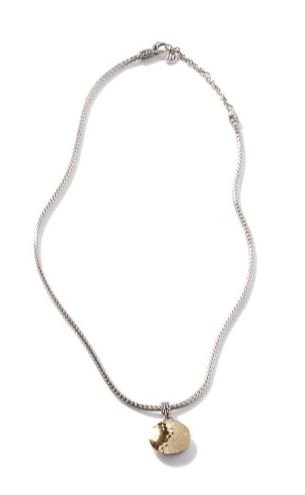 John Hardy. 18 Karat Gold/Silver Dot Hammered Round Pendant