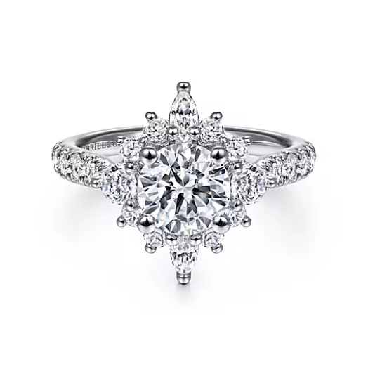 Gabriel & Co Unique 14K White Gold Halo Diamond Engagement S Saxons