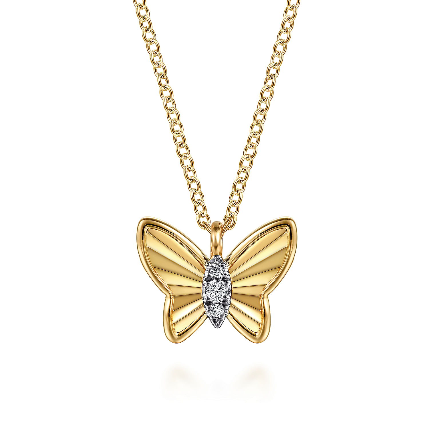 Gabriel 14 Karat Yellow Gold Diamond Cut Butterfly Nec