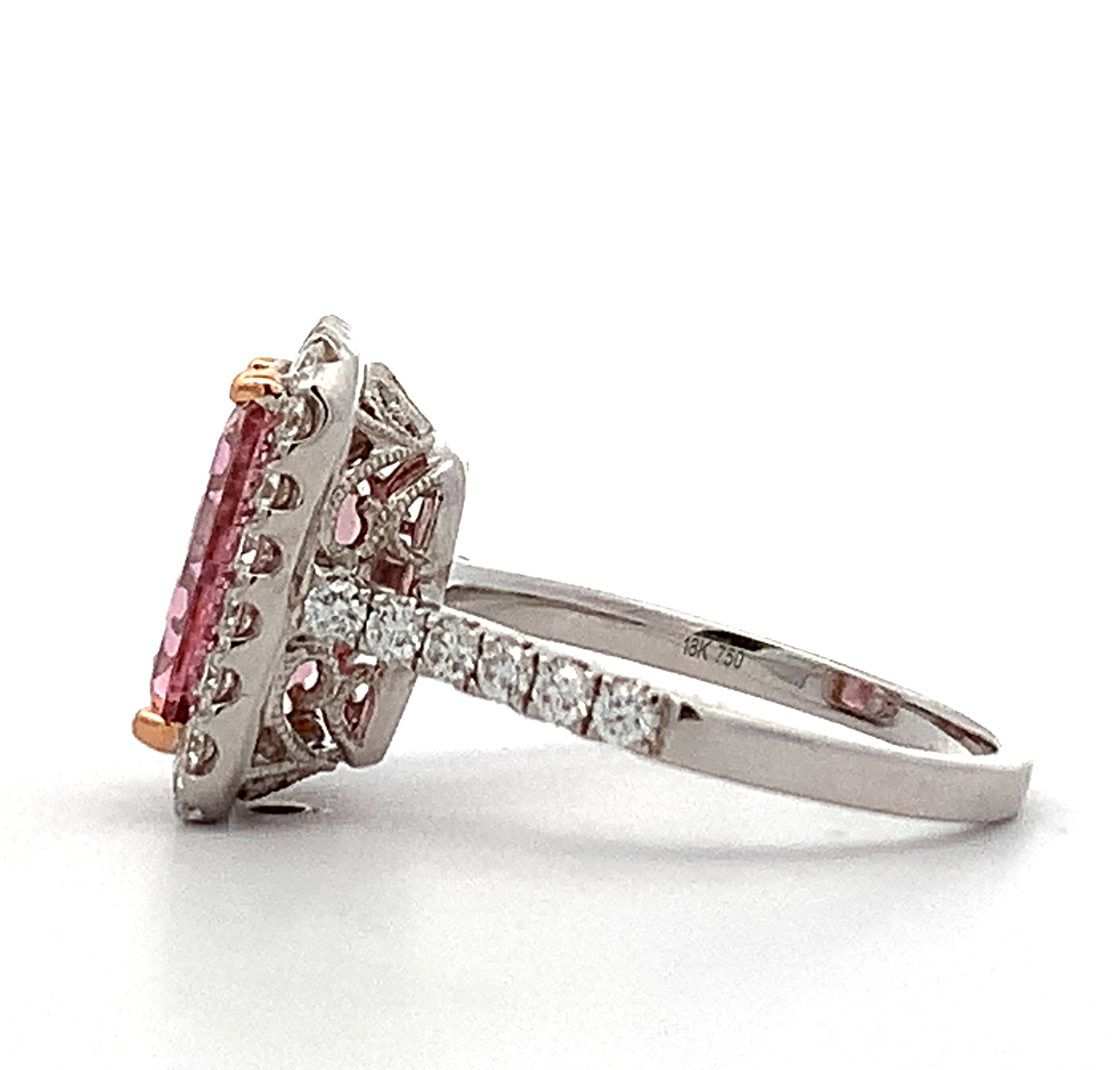 14 Karat White Gold/Yellow Gold Emerald Cut Pink Tourmaline