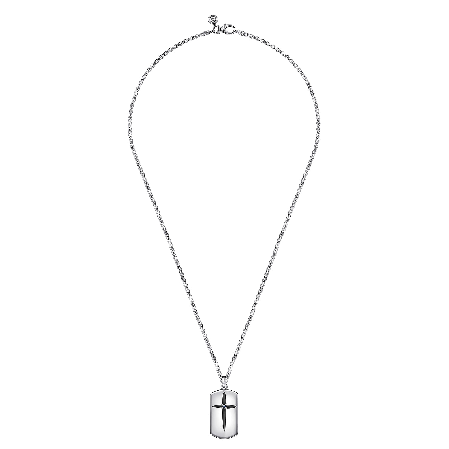 Gabriel and Co Sterling Silver Black Sapphire Pave Dog Tag Cross