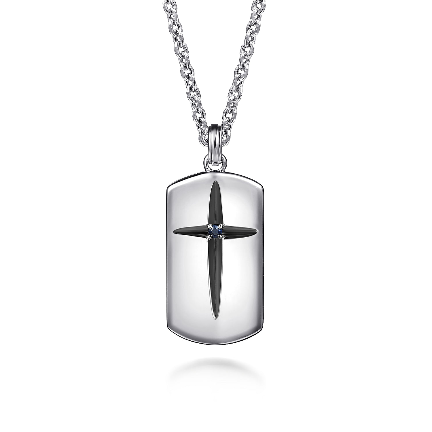 Gabriel and Co Sterling Silver Black Sapphire Pave Dog Tag Cross