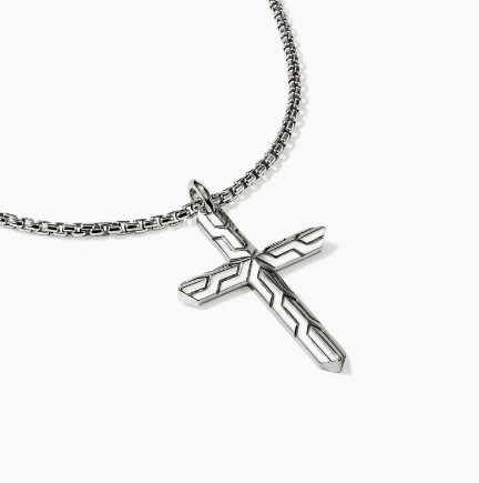 John Hardy Icon 50 Sterling Silver Beveled Edge Cross Pendant 2.7