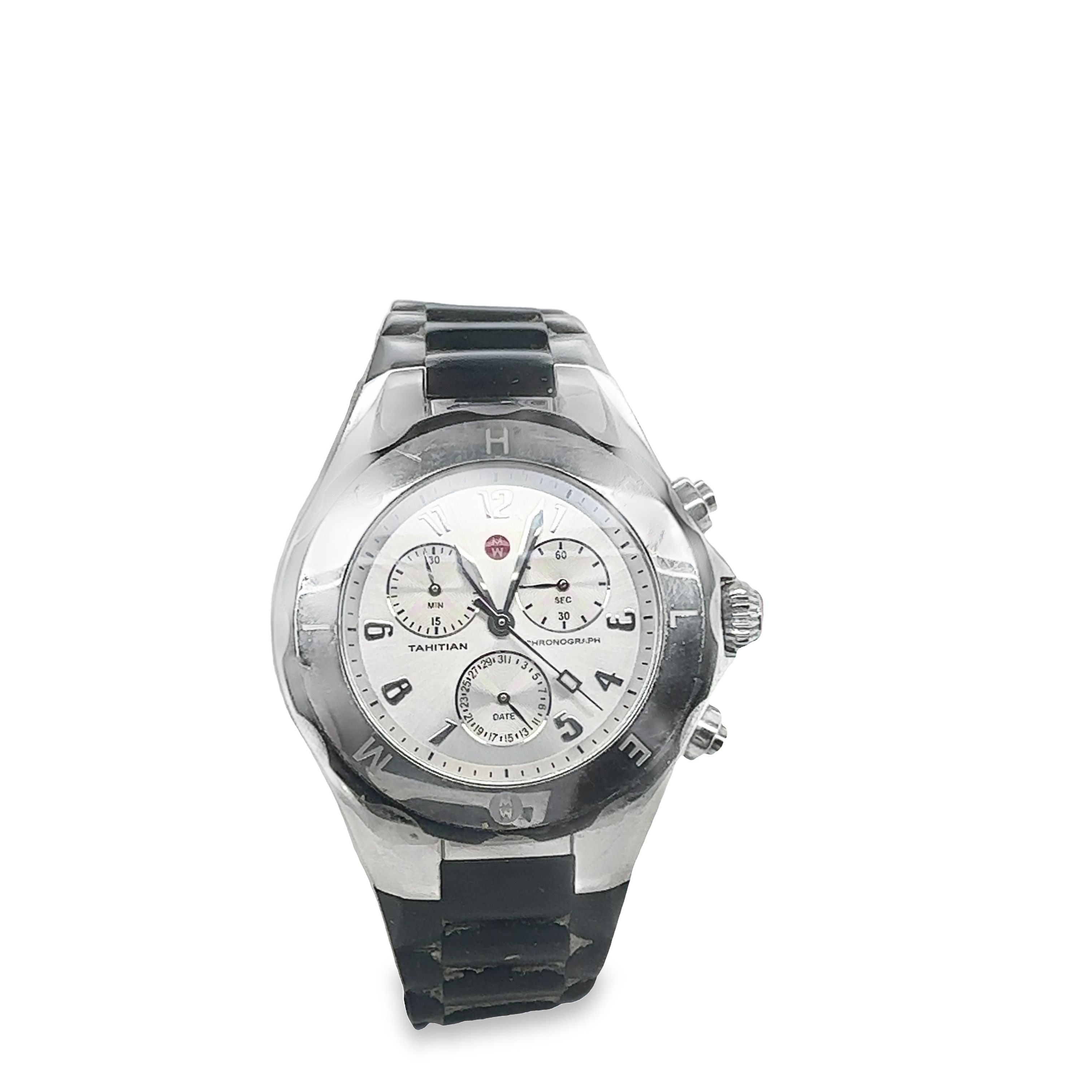 Michele Watch With Silicone Band - Black And Silver NEW-MICHELE SILVER TONE,BLACK SILICONE BAND ROMAN NUMERIC  main image 2