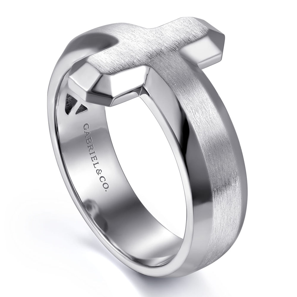 Gabriel & Co. Sterling Silver Faceted Cross Men's Ring | Shannon