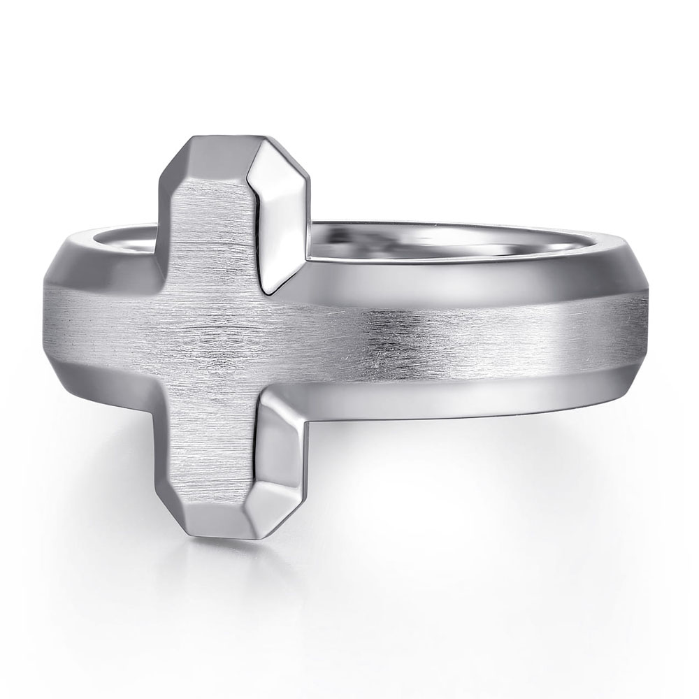 Gabriel & Co. Sterling Silver Faceted Cross Men's Ring | Shannon