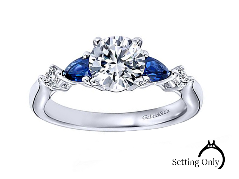Gabriel and Co 14kt white gold three stone sapphire engagement
