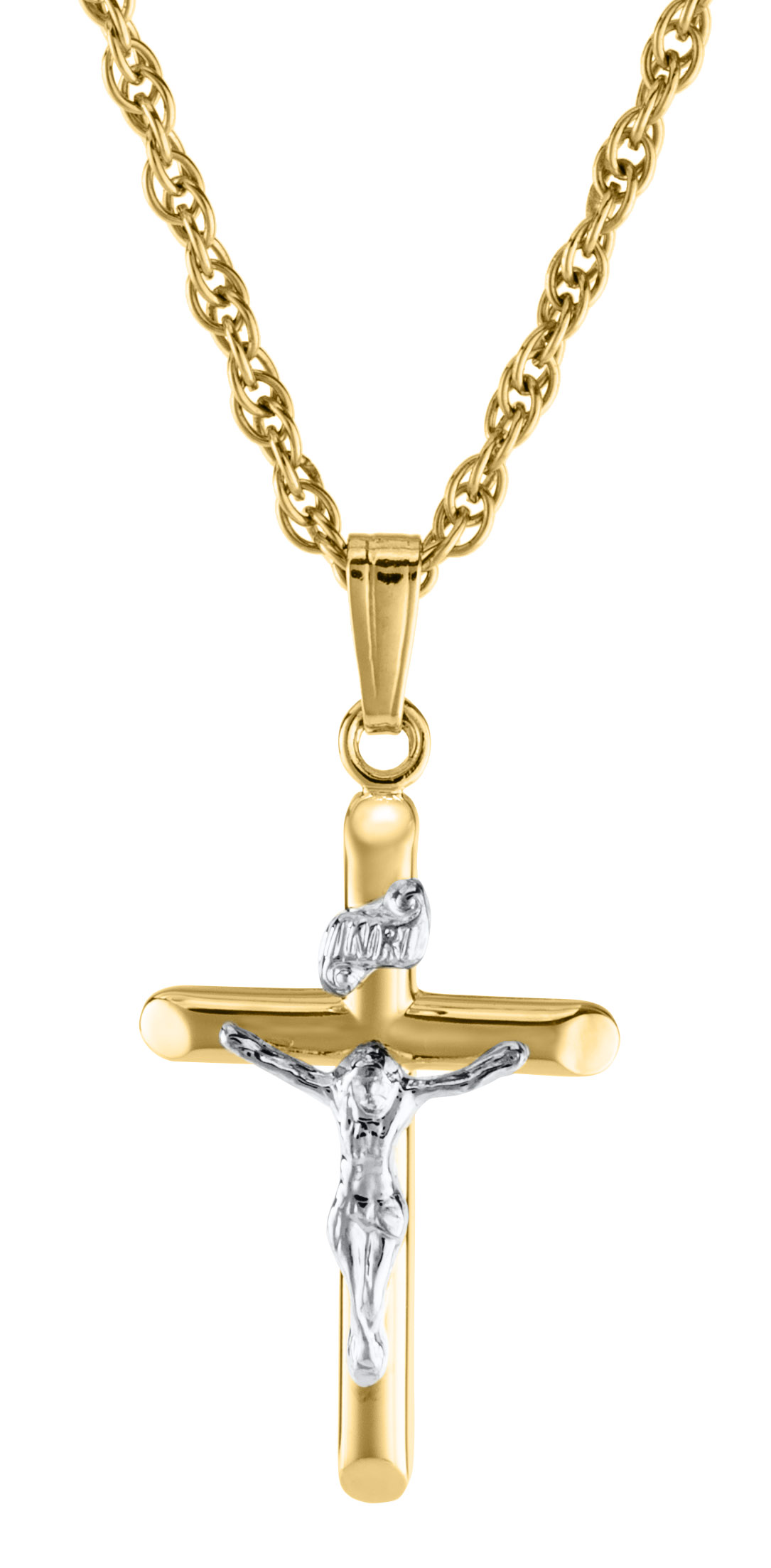 KP110-Kiddie Kraft-Two-Tone Yellow and White Gold Crucifix-SVS