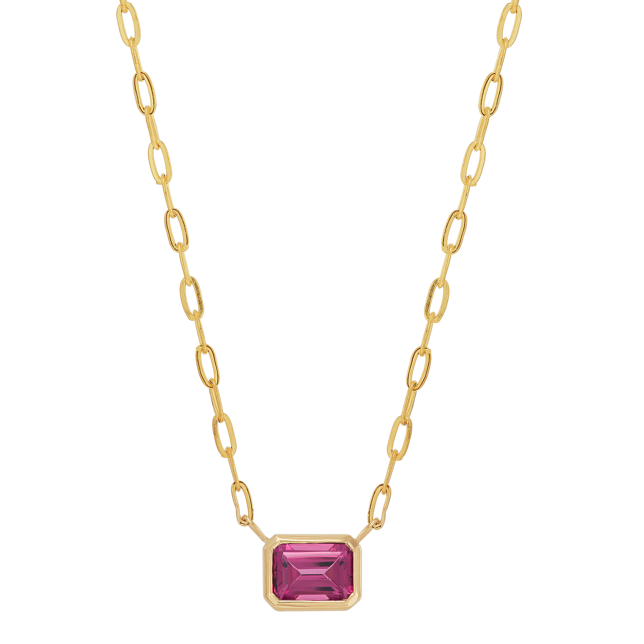 CA6442G2ZZBEI-Yellow Gold Emerald Cut Rhodolite Garnet Necklace