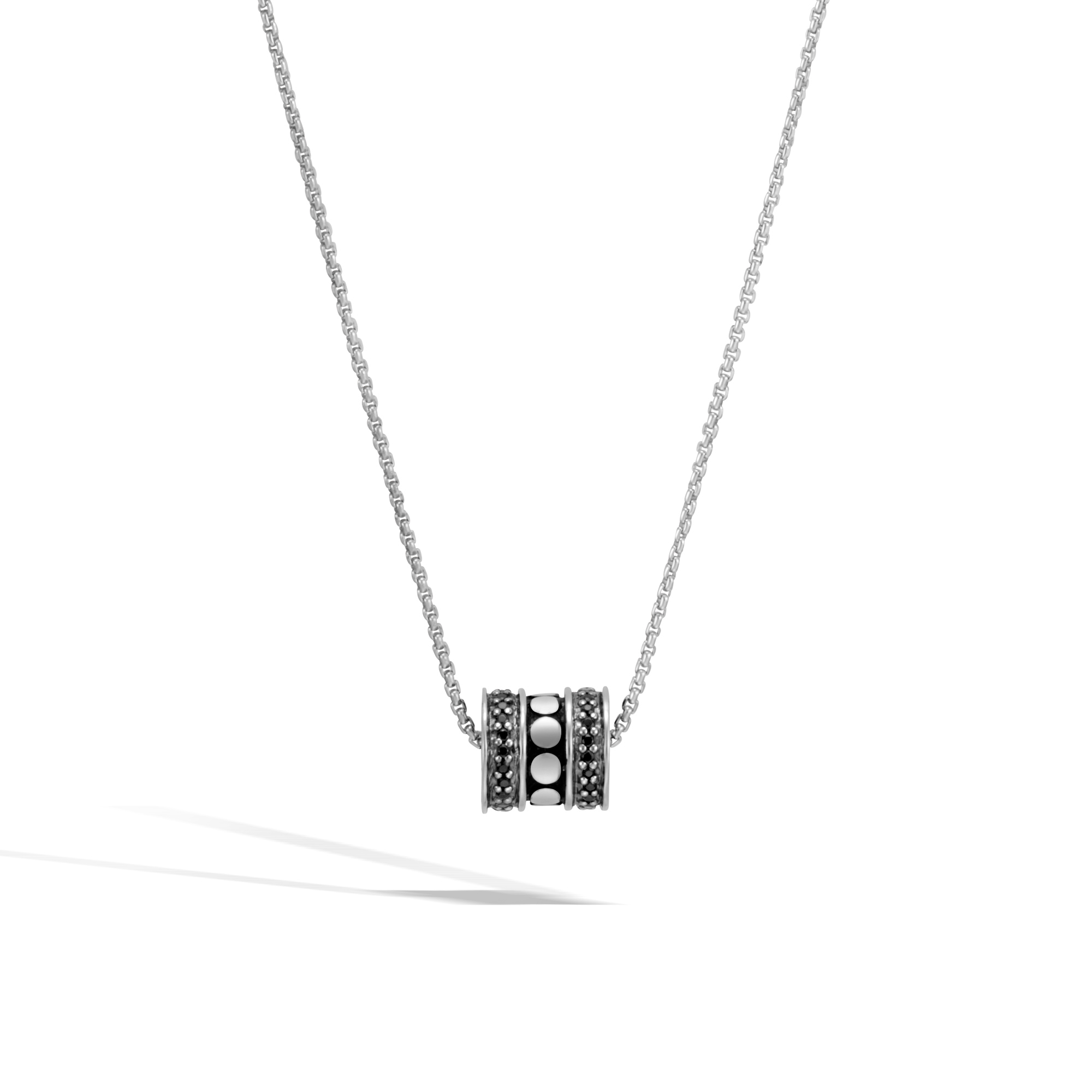 silver necklace with black pendant