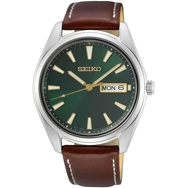 Seiko Men's Dress Watch Green Dial with Brown Genuine Leather Band