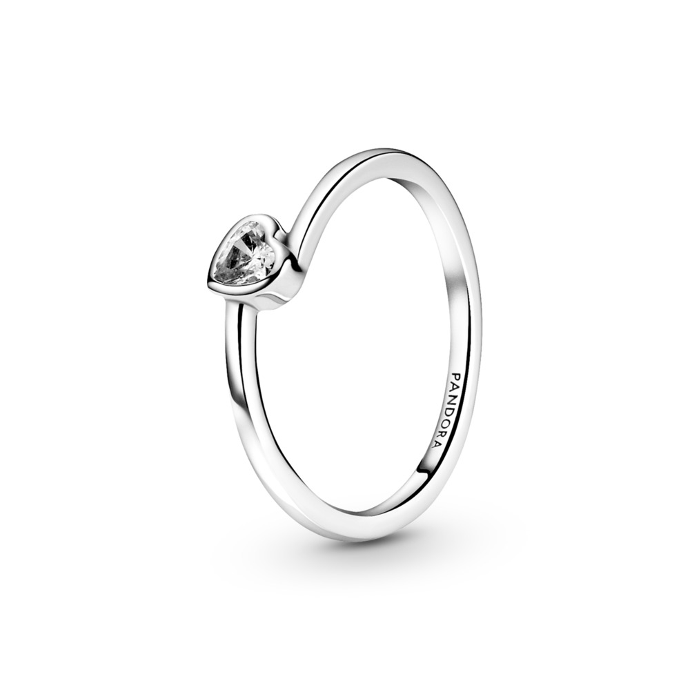 PANDORA 199267C02-56 HEART STERLING SILVER RING WITH CLEAR C