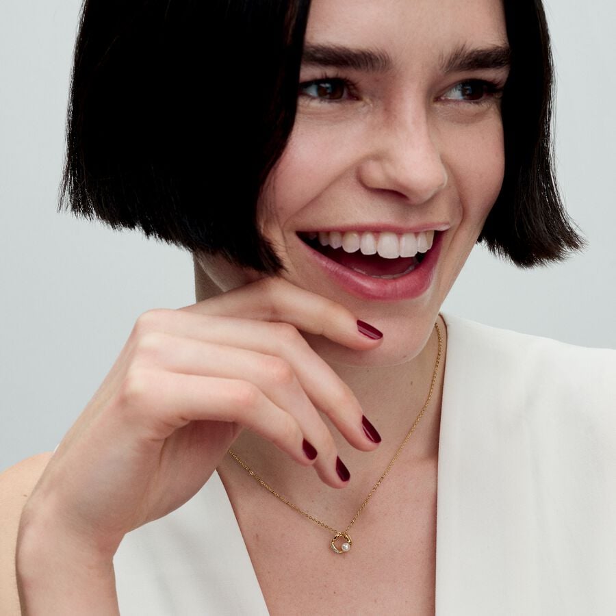 PANDORA 363303C01-45 Organically Shaped Pavé Circle Treated Freshwater  Cultured Pearl Collier Necklace