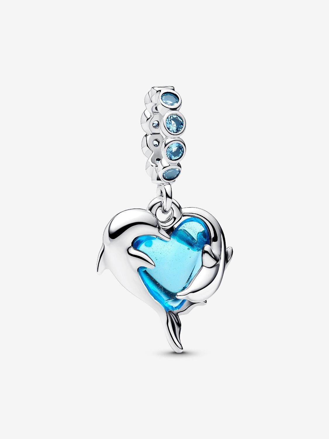 PANDORA 793924C01 Blue Murano Glass Dolphins Dangle Charm
