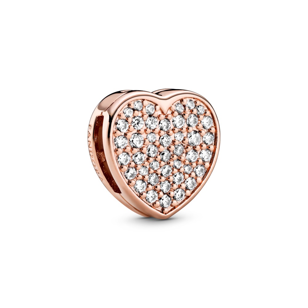Pave Charm Charm Rose Gold PANDORA ROSE 788684C01 Pavé Heart Clip