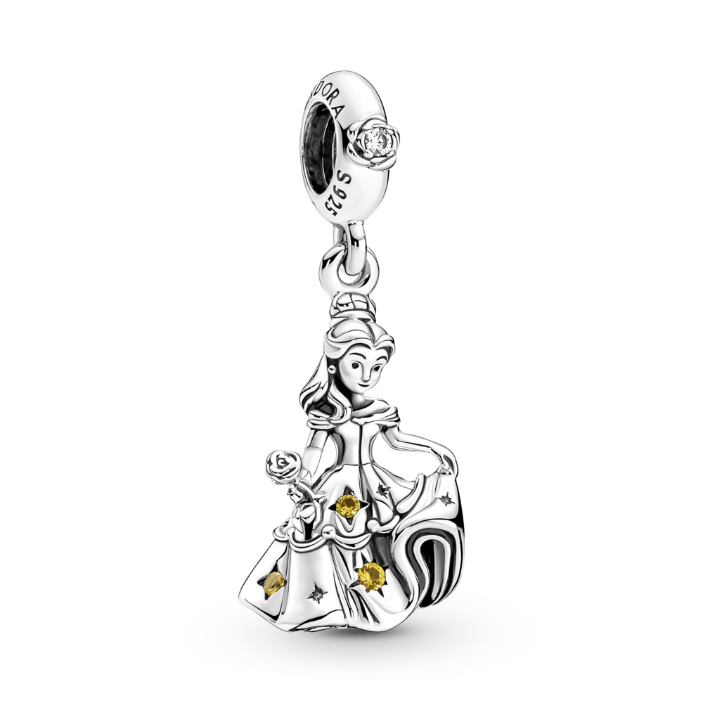 PANDORA 790014C01 DISNEY BELLE DANGLE WITH BLAZING YELLOW CR