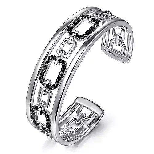 925 Sterling Silver Black Spinel Bujukan Link Chain Cuff