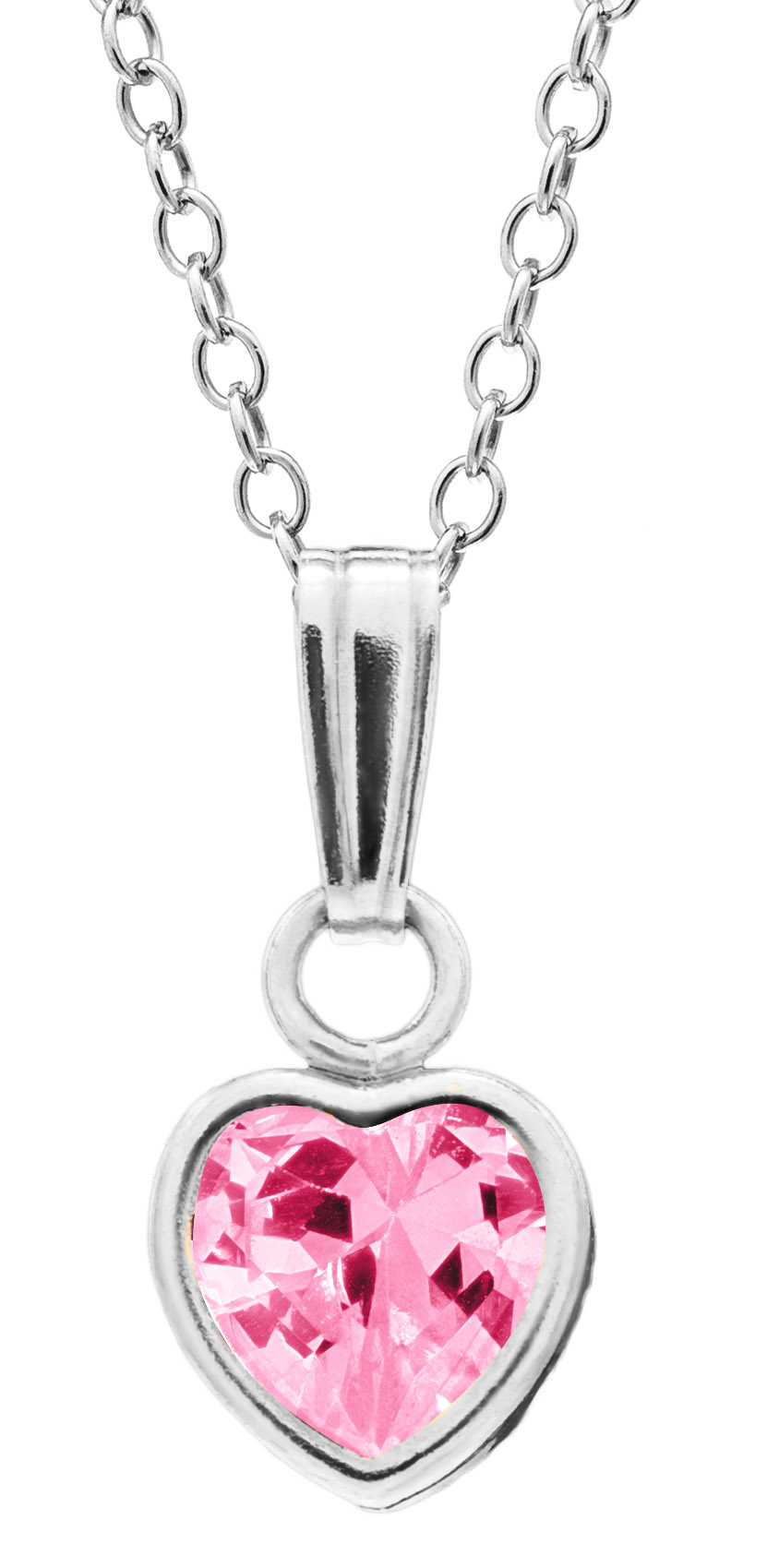 Sterling Silver Pink CZ Heart Pendant with 13