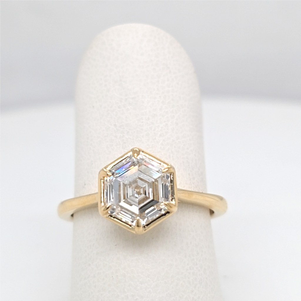 Halo Engagement Hexagon Solitaire Engagement Ring Lab Grown