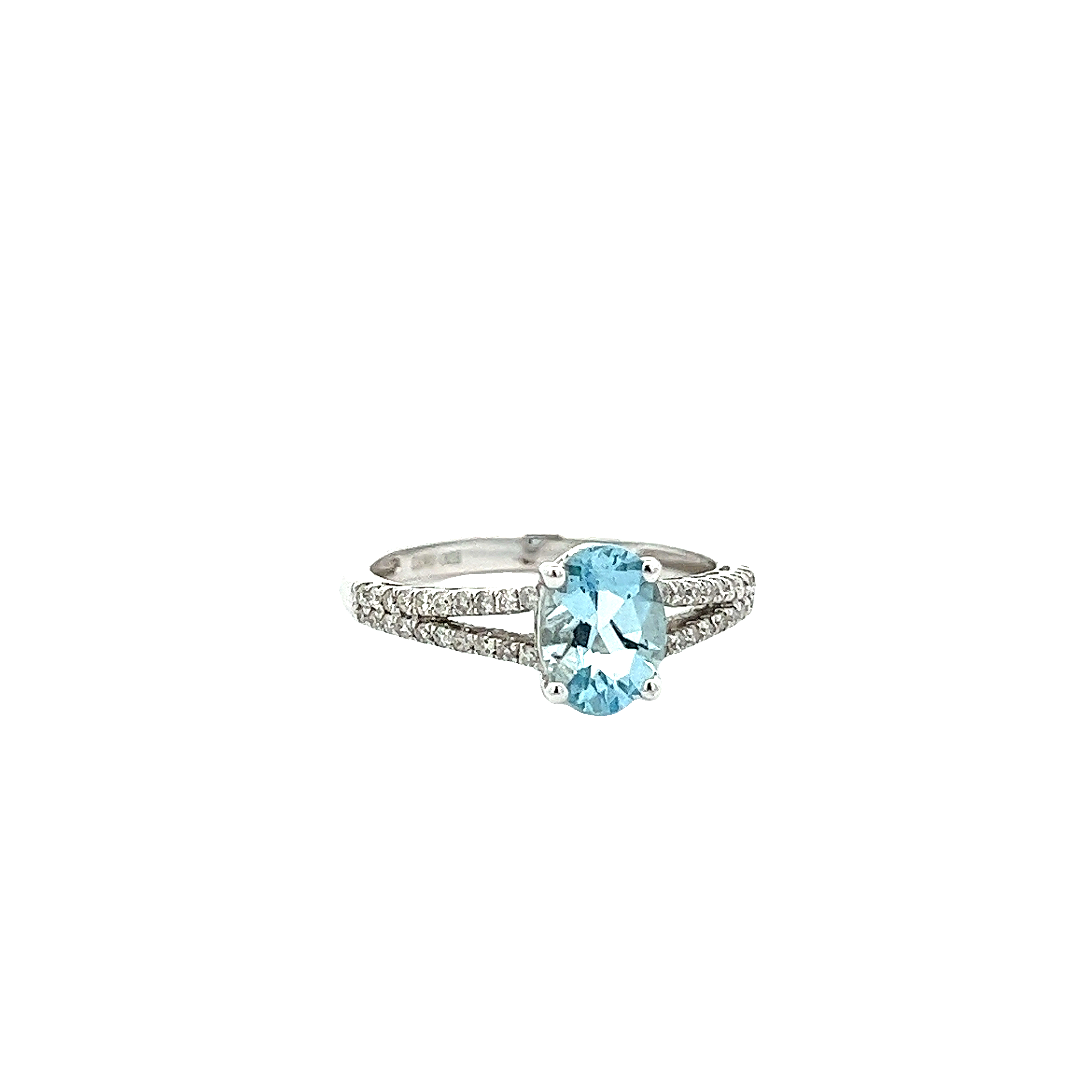 14K WG Natural Oval Aquamarine With 1/5CT Mined diamonds Eng The