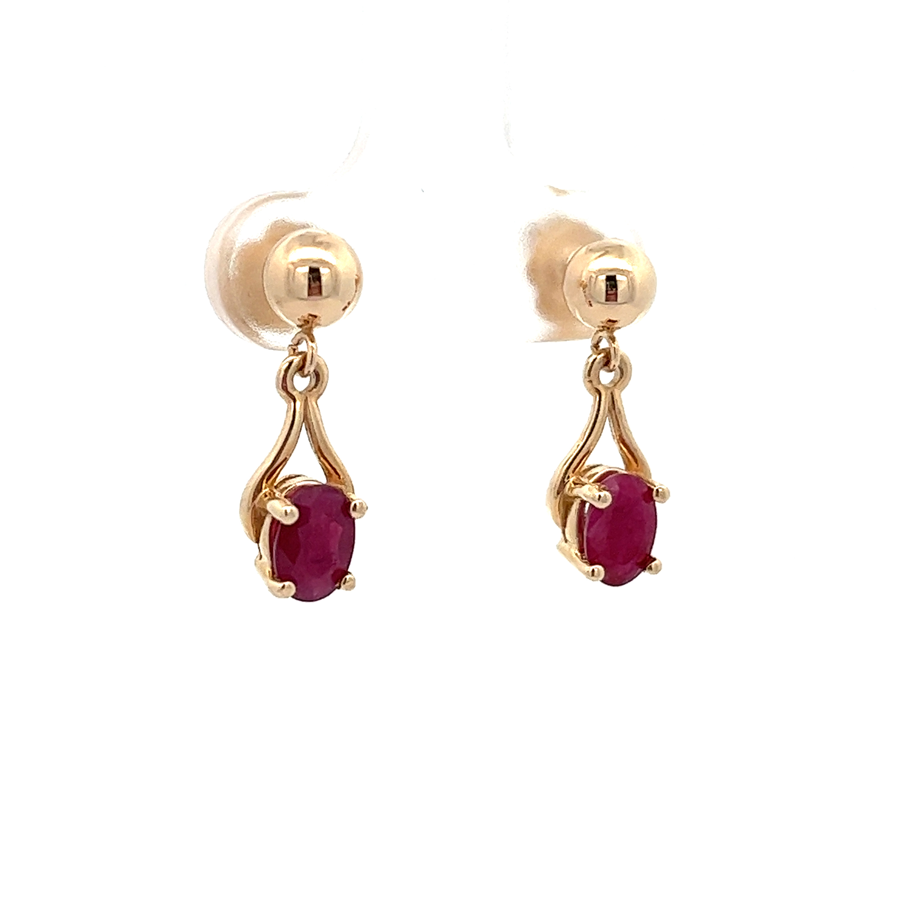 The Ring 14K YG Natural Oval Ruby Dangle Stud Earrings The Ring