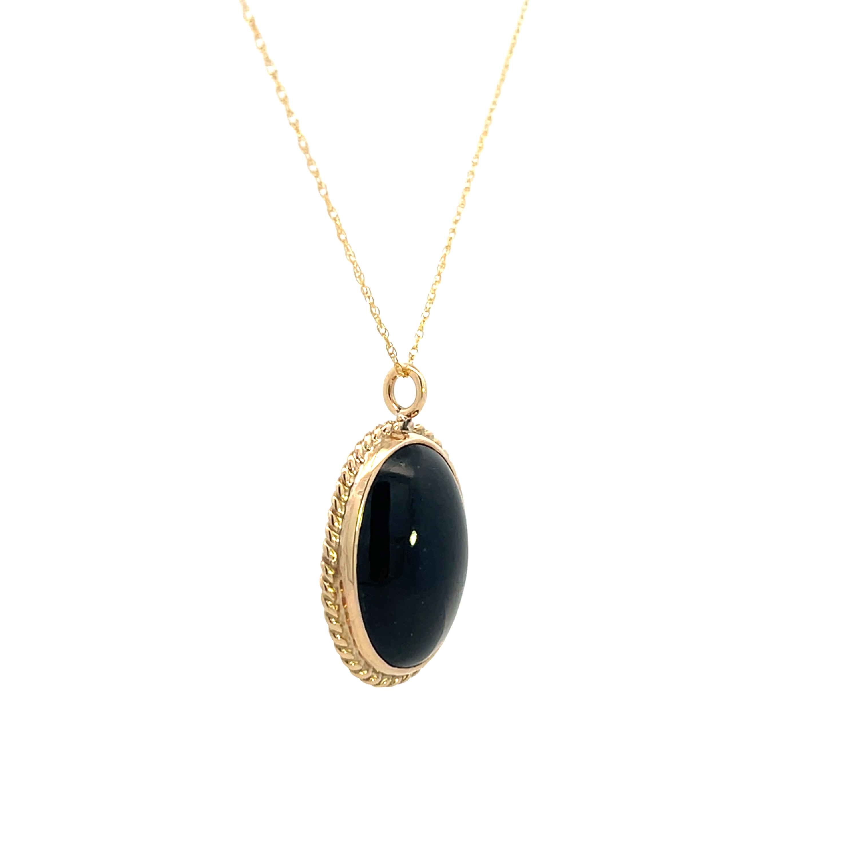 14K YG Black Onyx Oval Bezel Set Rope Twist On A Carded Chai