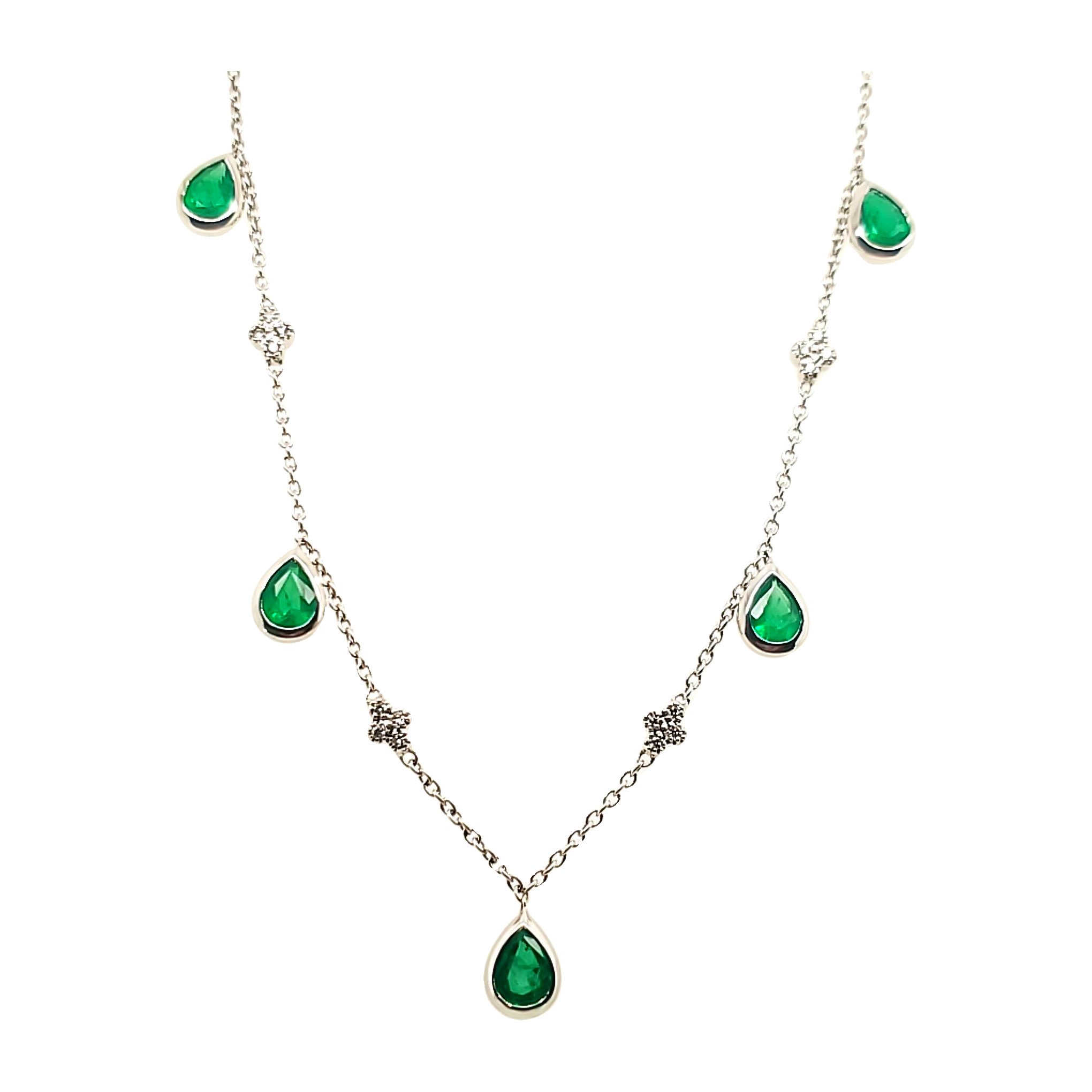 18K WG Natural Bezel Set Pear Shape Emerald Necklace, image size:2040x2040