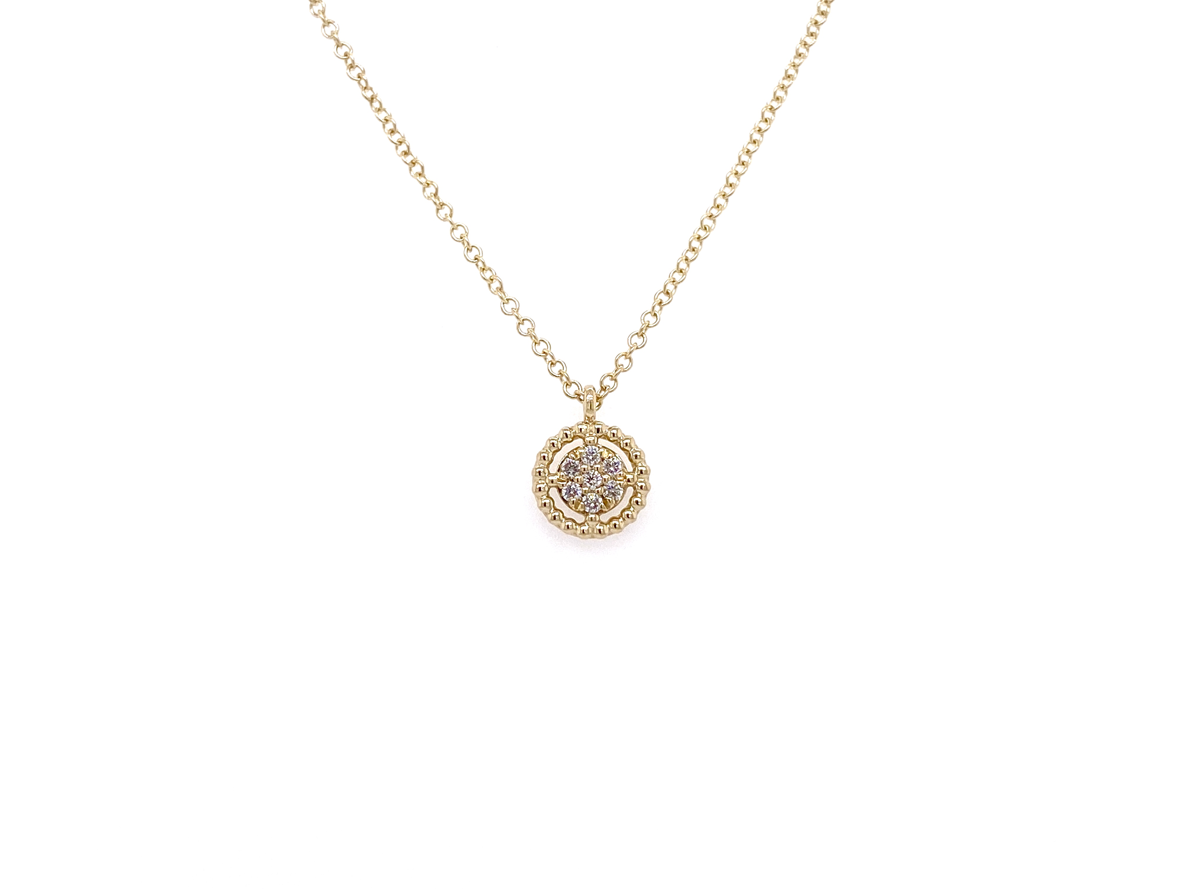 14K Yellow Gold Diamond Beaded Round Floating Pendant
