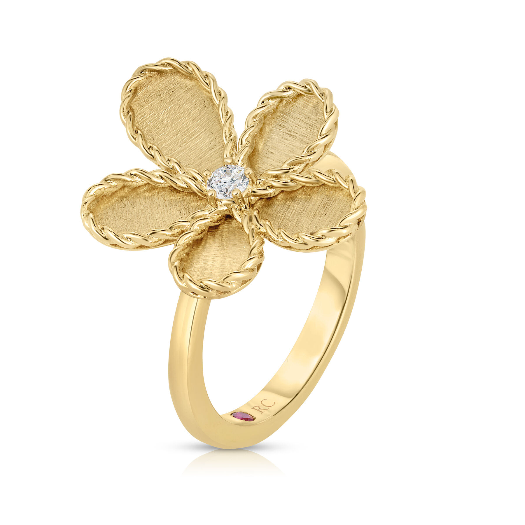 18K Yellow Gold Roberto Coin Diamond Flower Ring | Tom Cook