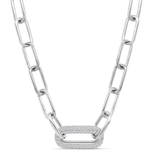 AVA Couture 14K White Gold Diamond Paper Clip Link Necklace | Tom