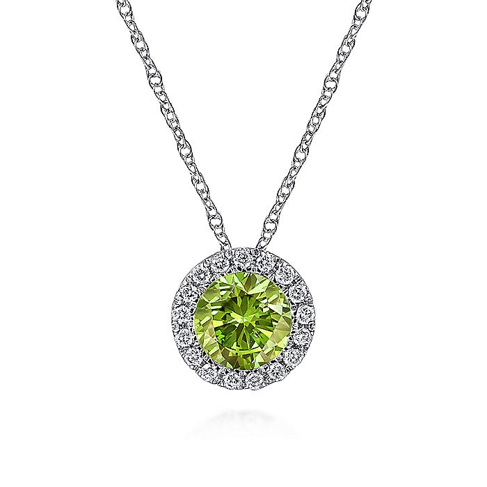 Gabriel 14K White Gold Peridot and Diamond Birthstone