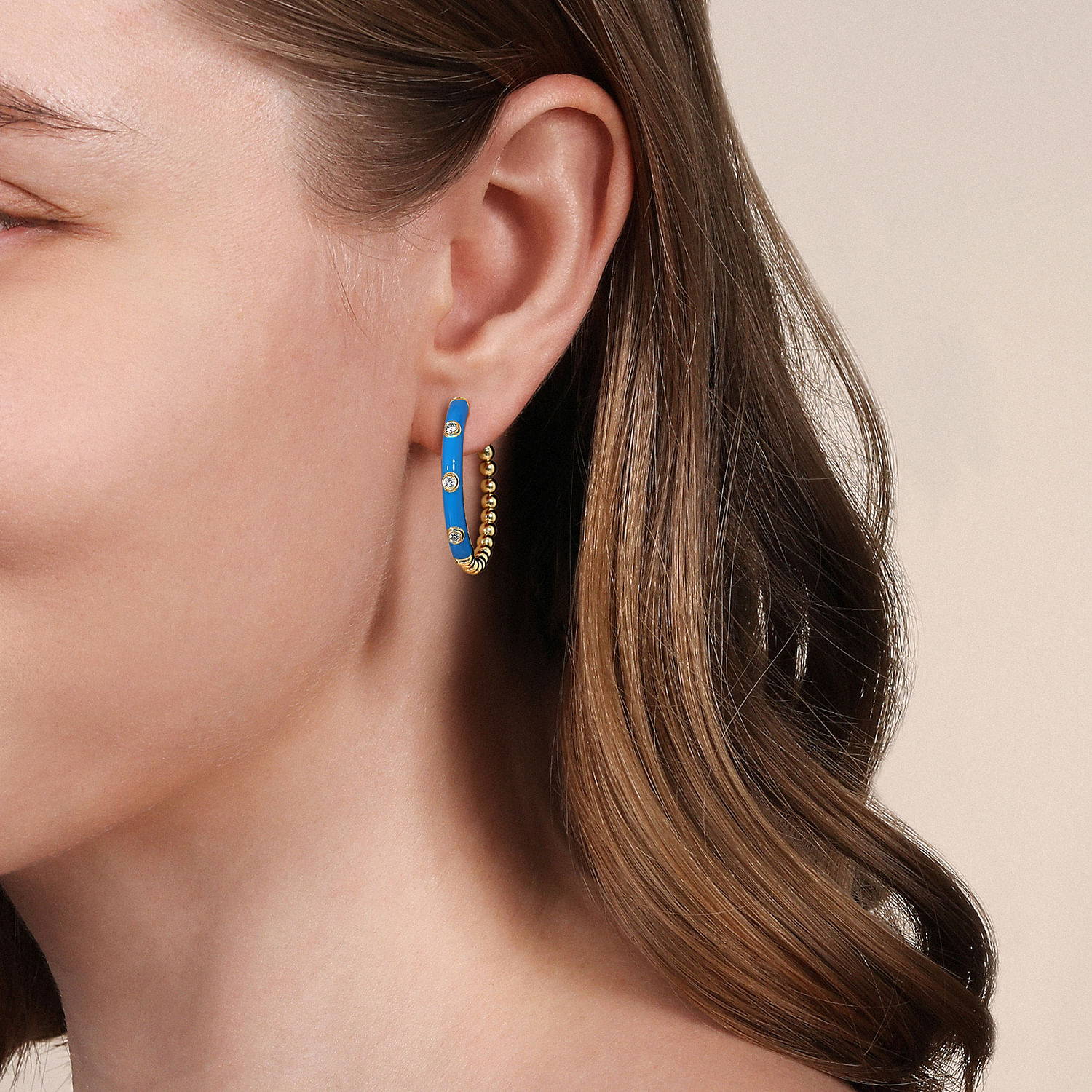 Gabriel & Co.14K Yellow Gold Blue Enamel Hoops 001-425-00326 | Toner  Jewelers | Overland Park, KS