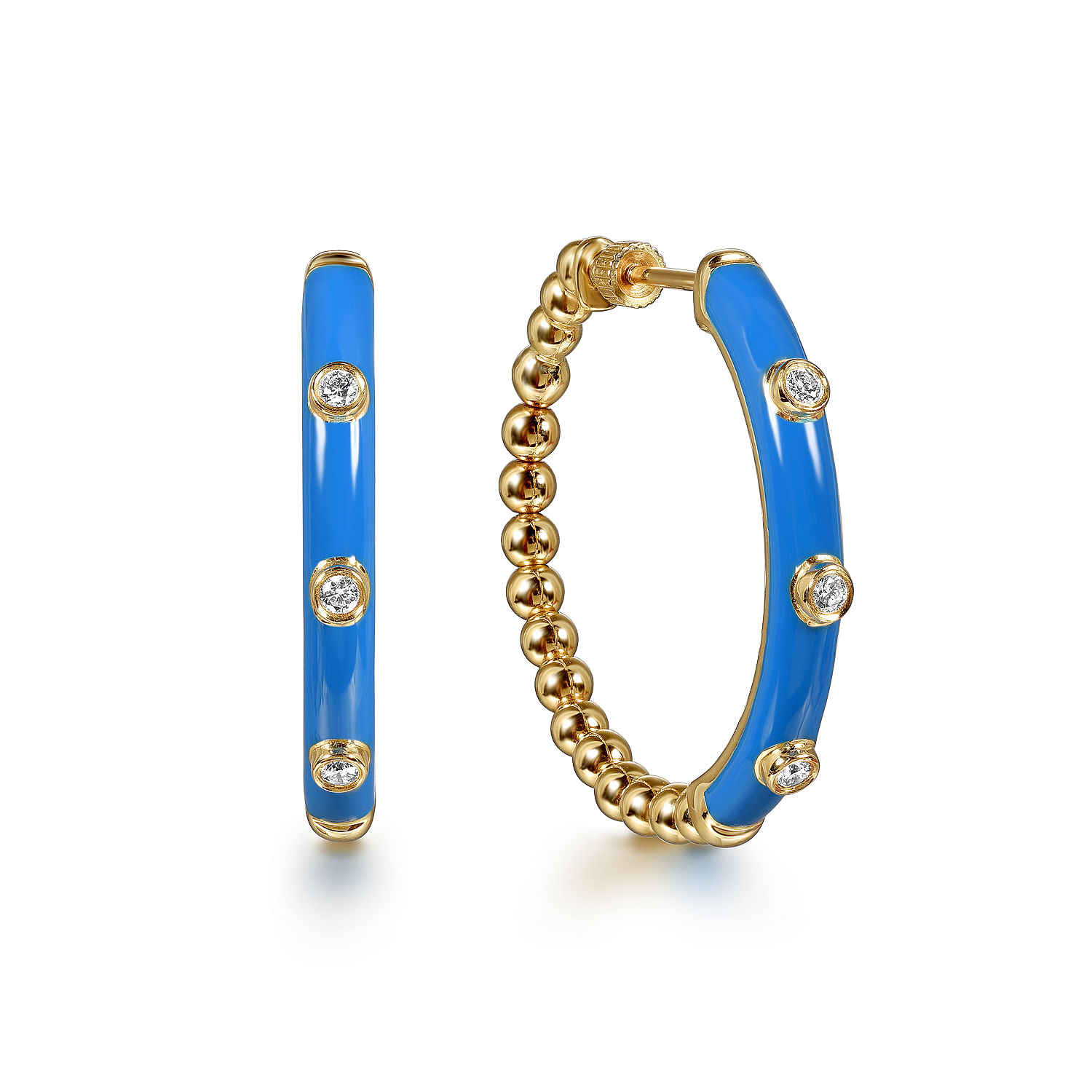 Gabriel & Co.14K Yellow Gold Blue Enamel Hoops 001-425-00326 | Toner  Jewelers | Overland Park, KS