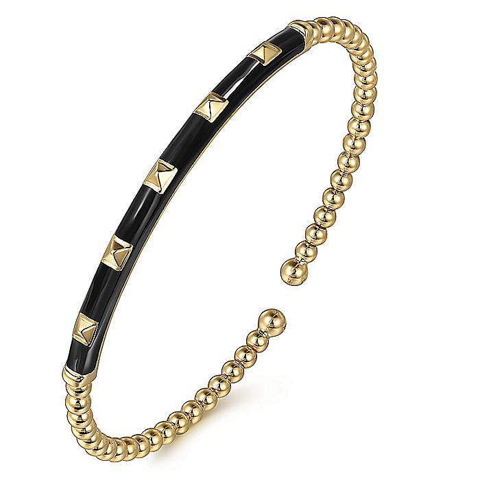 Gabriel & Co. 14K Yellow Gold Bujukan Black Enamel Bangle