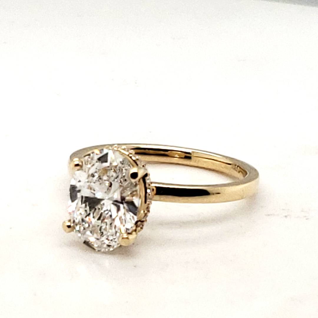 14 Karat Yellow Gold Lab Grown Oval Diamond Hidden Halo Enga
