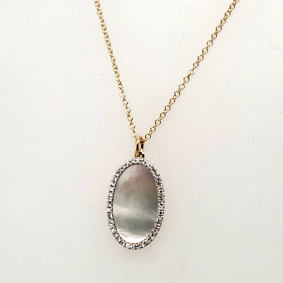 14 Karat Yellow Gold Mother of Pearl & Diamond Pendant | Trinity ...