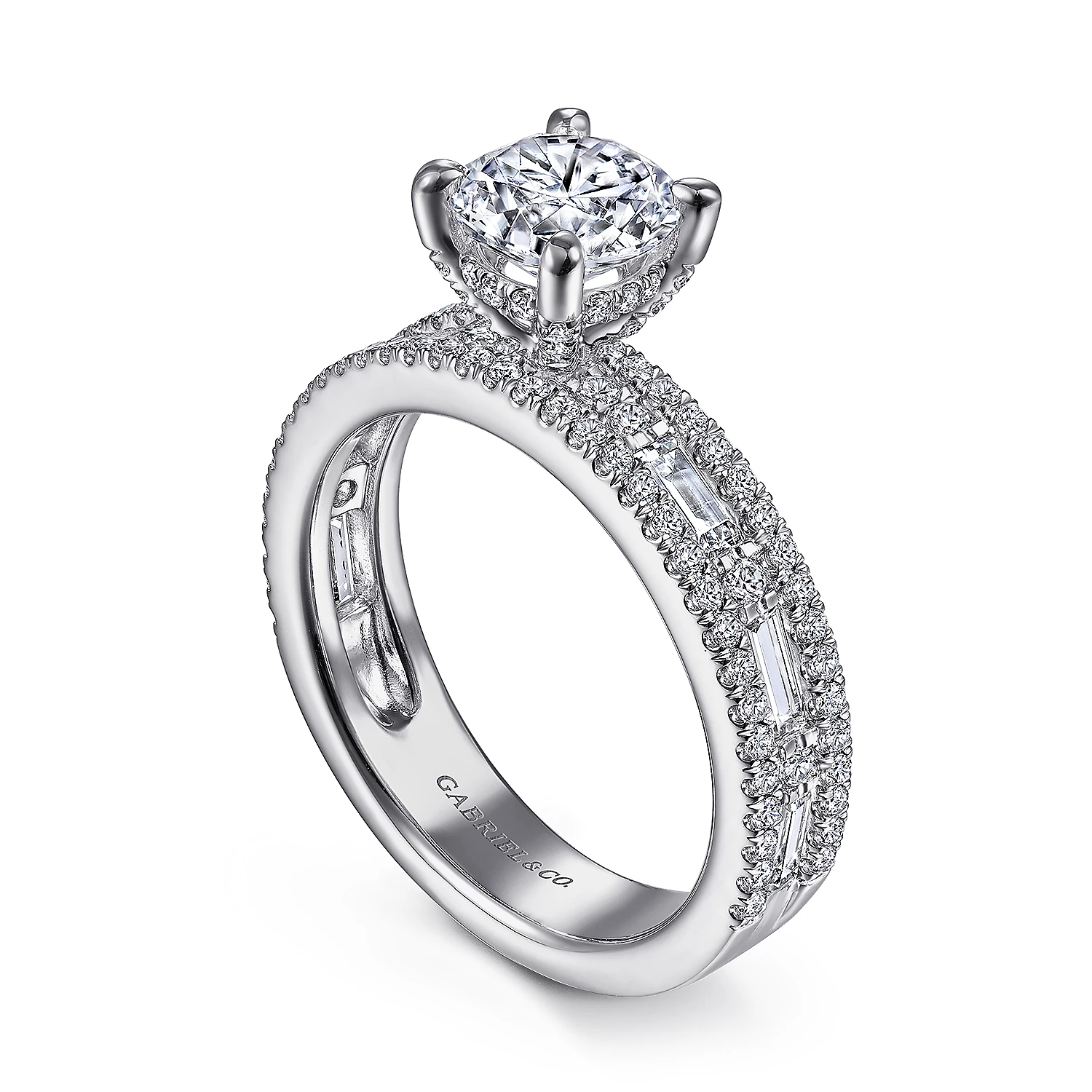 14K White Gold Wide Band Round Diamond Engagement Ring