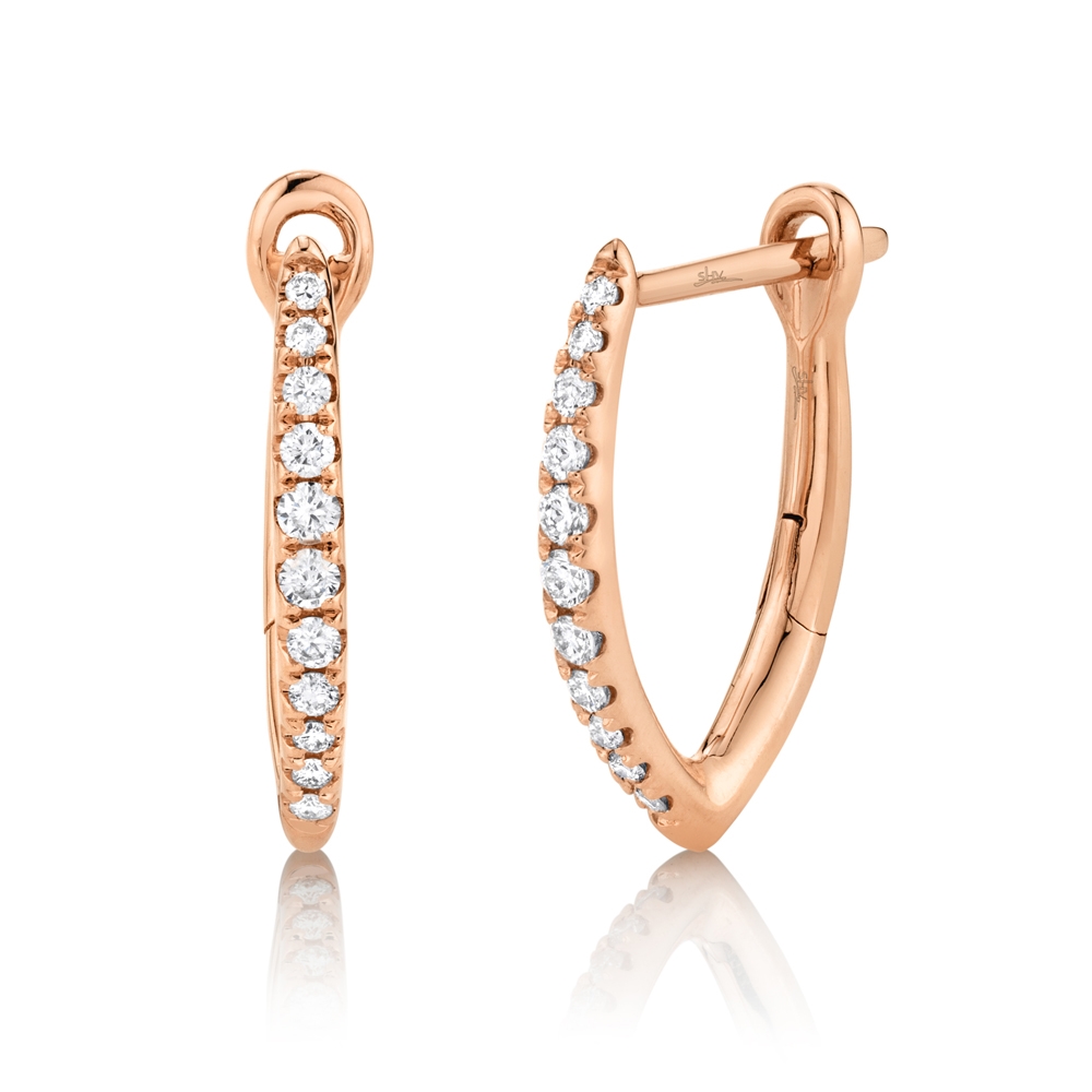 14K Rose Gold Diamond Hoops
