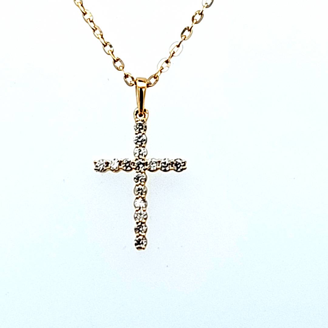 Divine Elegance: 14 Karat Yellow Gold Carat Diamond Cross Pendant