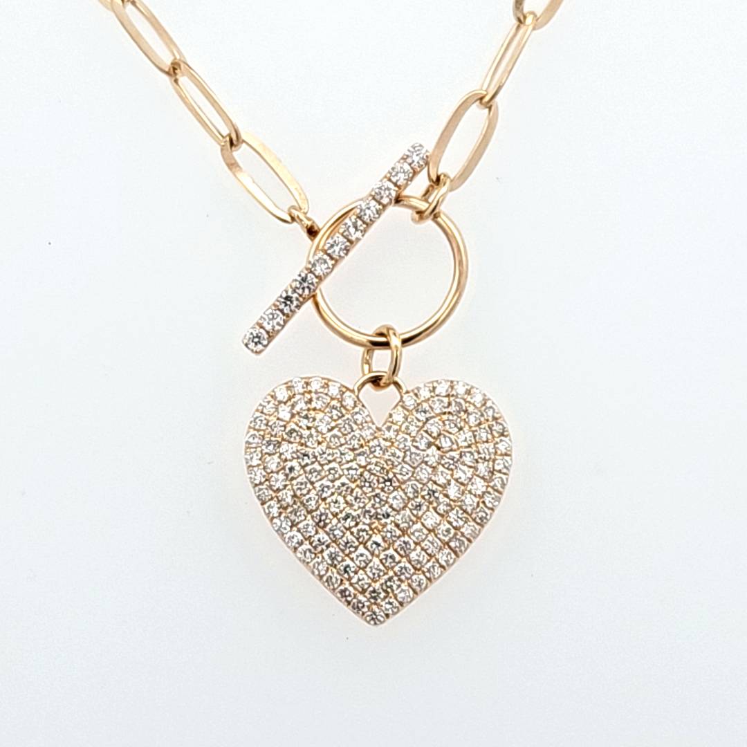 14K Yellow Gold Toggle Necklace with 150 Round Diamonds Pave Set
