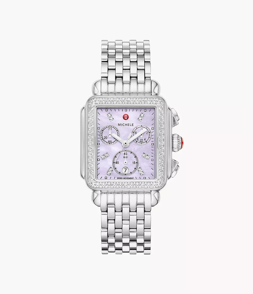 Michele Deco Stainless Steel Diamond Watch with Lavender  display picture 3