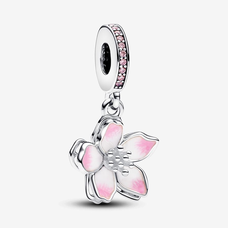 Pandora 790667C01 Cherry Blossom Dangle Charm Enamel & Pink Cubic