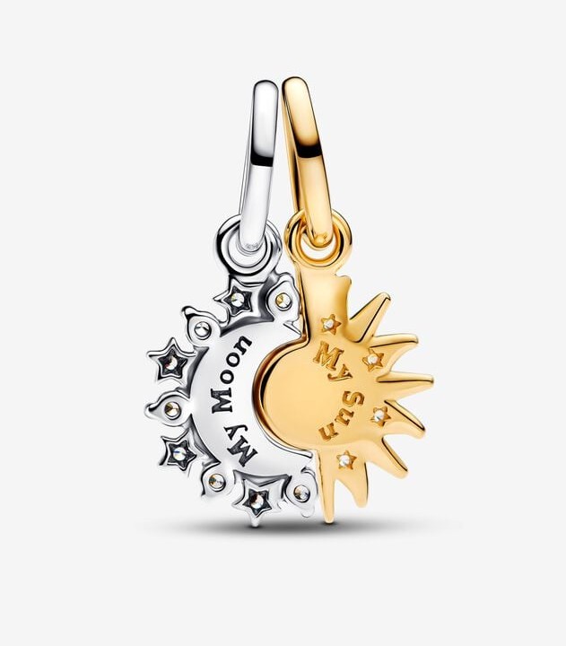 Pandora 763585C01 SS/YGP Splittable Sun & Moon Dangle Charm, Clear CZ