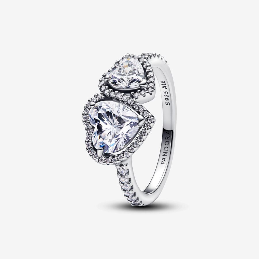 Pandora 193659C01 7 Sparkling Halo Double Hearts Ring